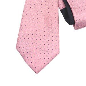 Chaps Geometric Tie Men’s 60” Pink Navy Dot Woven Western Preppy Classic New